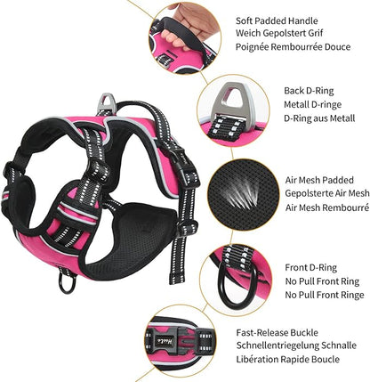 HEELE Dog Harness Dog Harness Small Dog No Pull Harness with Soft Handle Reflective Harness Adjustable, Rose, S