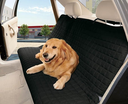 Elegant Comfort Quilted Design%100 Waterproof Premium Quality Bench Car Seat Protector Cover (Entire Rear Seat) for Pets - Ties to Stop Slipping Off THE Bench, Black