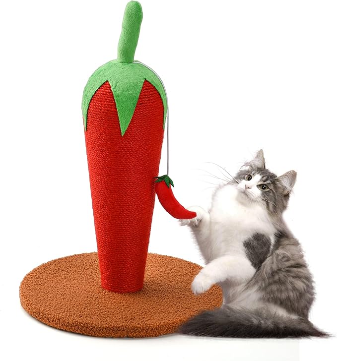 LIFLIX Chili Cat Scratching Post, 17'' Cute and Fun Sisal Cat Scratcher for Indoor Cats and Kittens