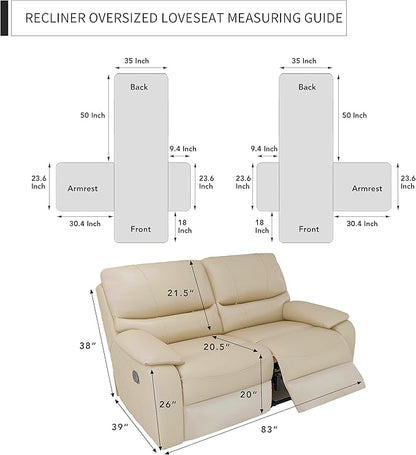 Easy-Going Recliner Sofa Cover, Reversible Couch Cover for Double Recliner, Split Sofa Cover for Each Seat, Furniture Protector with Elastic Straps for Kids, Dogs, Pets (2 Seater, Brown/Beige)