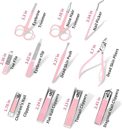 MINKINH 26-Piece Professional Manicure Set，Features Stainless Steel Tools, Carbon Steel Clippers & Travel Case for Women's Home and Travel Grooming，Mother's Day Gifts(Pink)