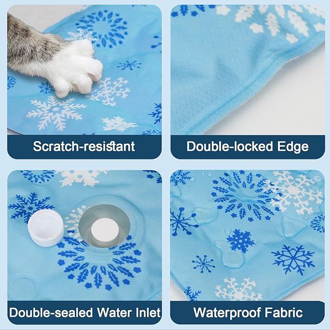 Cooling Mat for Dogs and Cats, Foldable Gel Cooling Mat with Ice Crystal Powder, Blanket Water Injection Cool Pet Pad for Cat Indoor Outdoor Summer Use, 15.7" X19.6"