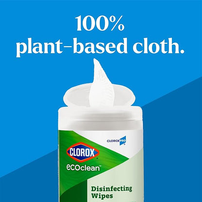 CloroxPro Clorox EcoClean Disinfecting Wipes, Multipurpose 100% Plant Based Cleaning Cloths, Antibacterial Disinfectant, Safe for Multi Surface Use, 75 Count (Pack of 6)