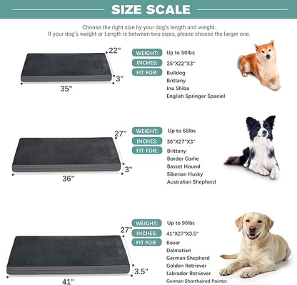 Waterproof Dog Bed Large Medium Sized Dogs, Outdoor Orthopedic Washable Crate Pad 36 inch, Foam Pet Bed with Removable Cover Reversible, Anti-Slip Kennel Pad, 35"x22", Dark Gray
