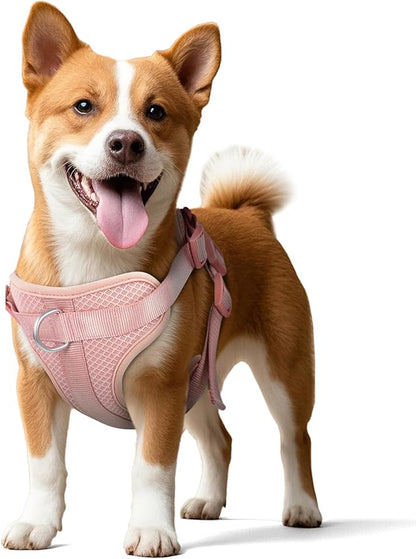 Wisedog Dog Harness Medium Sized, Pet Vest with Front Clip, Adjustable Puppy Harness with 3 Fast Release Buckles[Easy to Put on & Take Off] (Pink, M)