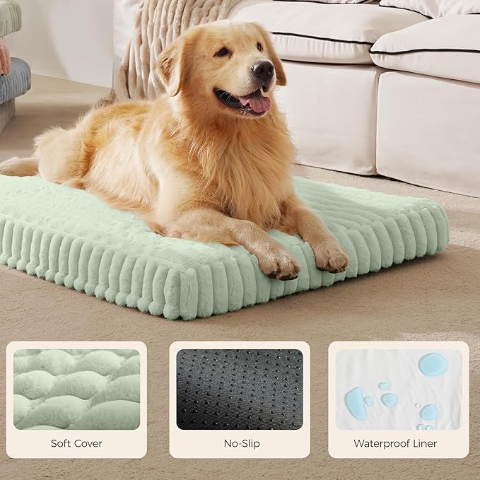 Orthopedic Dog Bed for Extra Large Dog, Waterproof Pet Bed for Crate,Non-Slip Bottom and Egg-Crate Foam with Removable Washable Cover Crate Bed,Green,41"x27"x4"