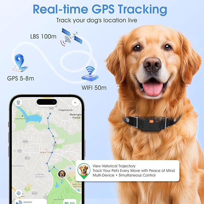 GPS Pet Tracker for Dogs and Cats - 12 Months Free Membership, Real-Time Tracking, Health Monitoring, Historical Route Recording, Virtual Geofence, IP67 Waterproof, 14-Day Battery Life