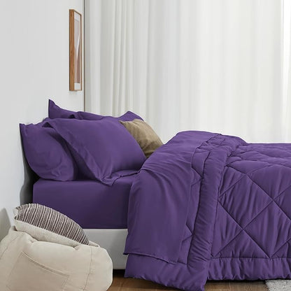 Love's cabin Twin XL Comforter Set Purple, 5 Pieces Twin XL Bed in a Bag, All Season Bedding Sets with 1 Comforter, 1 Flat Sheet, 1 Fitted Sheet, 1 Pillowcase and 1 Pillow Sham