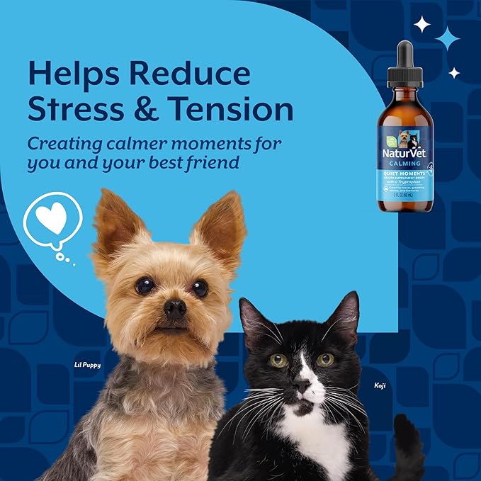 NaturVet Quiet Moments Calming Drops for Cats & Dogs – Helps Reduce Pet Stress, Promotes Relaxation – Dog Supplement, Cat Supplement Includes L-Tryptophan, Ginger, Chamomile – 2 Oz.
