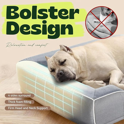 Extra Large Orthopedic Dog Bed with Cooling Gel Memory Foam,Waterproof XXL Dog Couch Bed with Removable Washable Cover,48inch Pet Sofa with High Resilience Foam Sides for Old Pets,Grey,48.0"X35.0"