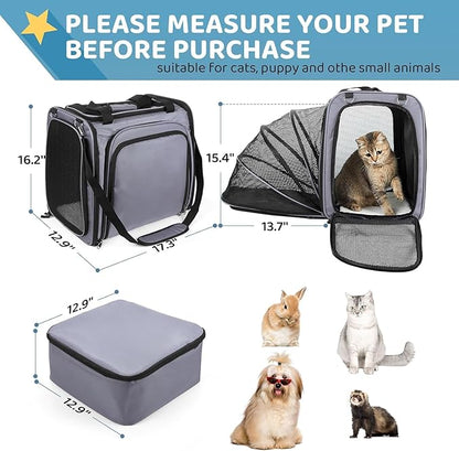 Large Cat Carrier with Litter Box, Expandable Cat Carrier for Car Travel, 17.3"x16.2"x13" Soft-Sided Pet Carrier, Collapsible Pet Carrier for Car Travel with Lockable Zippers for Medium Large Cat