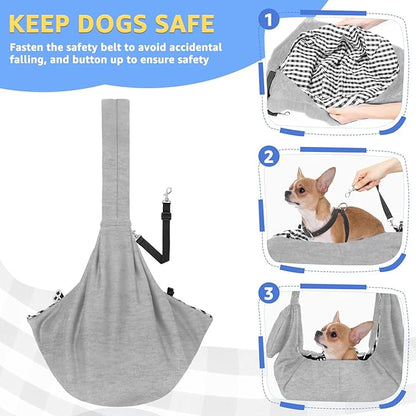 Lukovee Pet Sling, Hand Free Dog Sling Carrier Adjustable Padded Strap Tote Bag, Shoulder Bag with Safety Belt & Front Pocket for Small Dog Cat Puppy (Grey-WY,L)