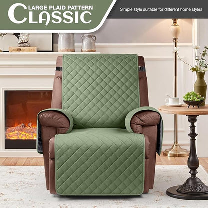 KinCam 100% Waterproof Recliner Chair Cover, Reclining Couch Covers for Pets, Dogs, Recliner Couch Slipcover Furniture Protector with Elastic Straps for Kids(28", Cactus Green)