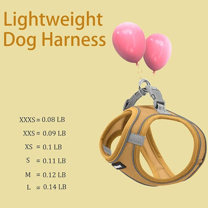 Solmoony Sparkly XXXS Dog Harness and Leash Set, Step in Soft Light Puppy Vest, Breathable Reflective Pet Harness for Walking, Puppy Harness for Small Dogs Cats (Brown, XXXS)