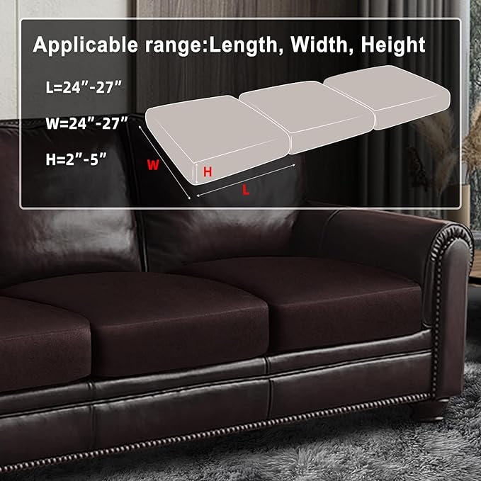 ANARACHON Leather Look Couch Cushion Covers Sofa Seat Slipcovers Sets Couches Furniture Protector for Sectional Armchair Loveseat Pets Kids Stretch Spandex Fabric (3 Cushion Sofa, Chocolate)