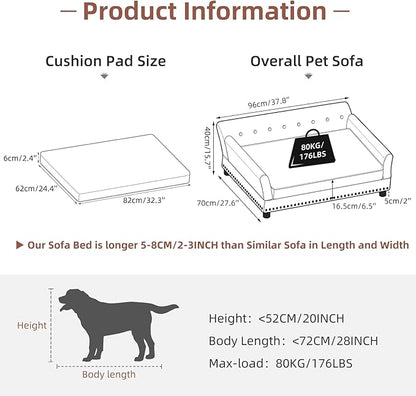 BingoPaw Large Leather Dog Sofa Bed: Pet Couch Orthopedic Made by Scratching Resistant Microfiber Leather - Doggy Heavy Duty Raised Daybed with Thicken Foam for Pets up to 80lbs