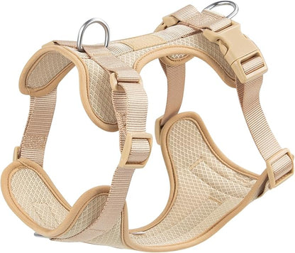 Wisedog Dog Harness Medium Sized, Pet Vest with Front Clip, Adjustable Puppy Harness with 3 Fast Release Buckles[Easy to Put on & Take Off] (Sand Color, L)