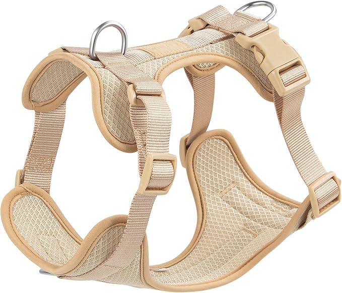 Wisedog Dog Harness Medium Sized, Pet Vest with Front Clip, Adjustable Puppy Harness with 3 Fast Release Buckles[Easy to Put on & Take Off] (Sand Color, M)