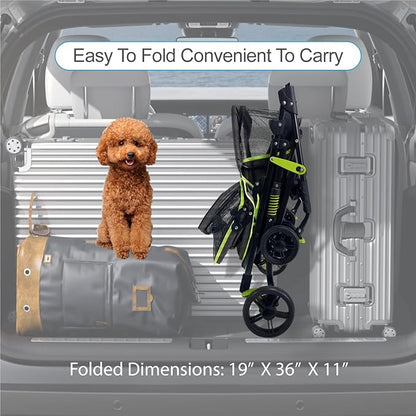 27.2” Buddy Buggies Foldable Pet Stroller - Shock Absorbing Frame with Storage - Machine Washable Fabric - Durable Mesh & UV Protected Retractable Canopy - Cat & Dog Stroller Up to 60lb