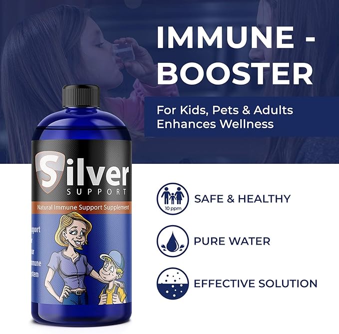 Nano Ionic Silver Technology - Liquid Immune Booster for All Ages and Pets - Cutting-Edge 10 ppm Formula Enhances Wellness - 32oz