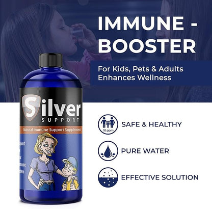 Nano Ionic Silver Technology - Liquid Immune Booster for All Ages and Pets - Cutting-Edge 10 ppm Formula Enhances Wellness - 32oz