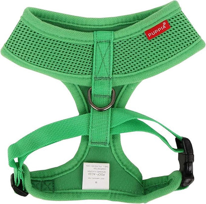 Puppia Soft Dog Harness No Choke Over-The-Head Triple Layered Breathable Mesh Adjustable Chest Belt and Quick-Release Buckle, Green, Small