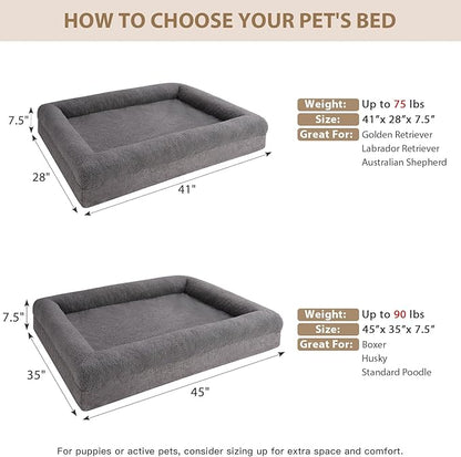 RRPETHOME Washable Dog Beds Large Sized Dog Couch, Extra Large Orthopedic Dogs Beds with Removable Cover, Waterproof Pet Bed with Bolsters, Pet Crate Bed with Non Slip Bottom, XL, Grey