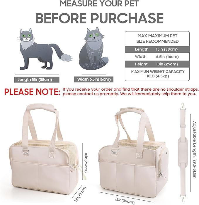 JourCraf Dog Purse Carrier for Small Dogs & Puppies Up 10 Lbs, Soft Cotton Tote Pet Shoulder Bag with Pockets, Foldable & Washable Breathable Puppy Carrier for Yorkie, Chihuahua & Cats - Beige
