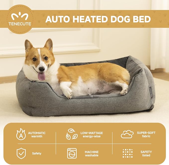 Heated Dog Bed with Auto Sensing Heated pad, 3-Temperature Settings & Chew-Resistant Cord - 33x25 Inch Luxury Sofa-Style Heated Pad for Large Dogs