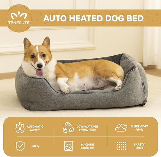 Heated Dog Bed with Auto Sensing Heated pad, 3-Temperature Settings & Chew-Resistant Cord - 33x25 Inch Luxury Sofa-Style Heated Pad for Large Dogs