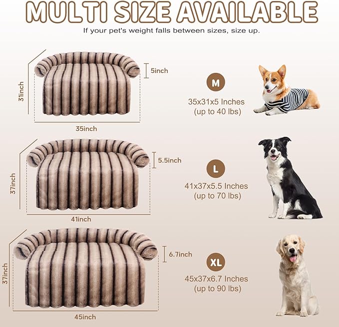 WATANIYA PET Medium Dog Couch Bed, Fluffy Washable Couch Protector for Dogs with Removable Cover, Non-Slip Dog Sofa Bed, 35x31 Inch, Brown