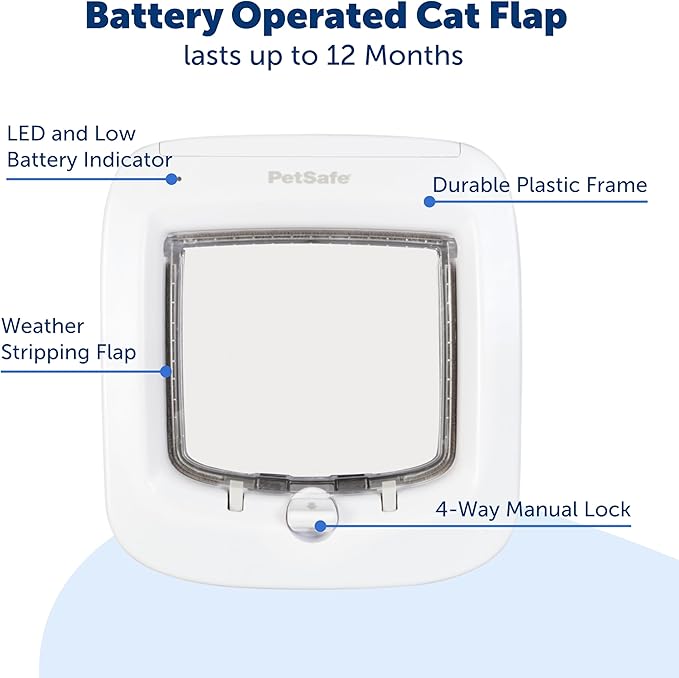 PetSafe Microchip Cat Door - Smart Programmable Collar Door with 4-Way Locking System, Energy Efficient Seal, Durable Plastic Flap & Low Battery Indicator - Battery Powered in & Out Freedom