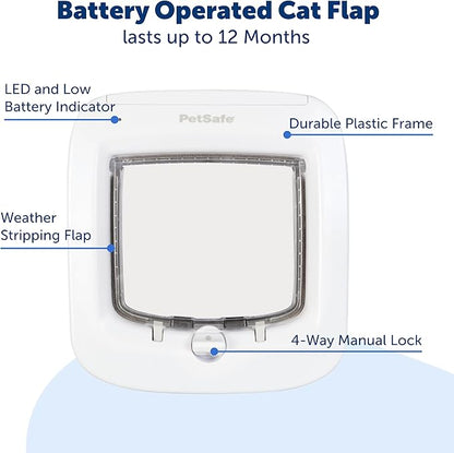PetSafe Microchip Cat Door - Smart Programmable Collar Door with 4-Way Locking System, Energy Efficient Seal, Durable Plastic Flap & Low Battery Indicator - Battery Powered in & Out Freedom