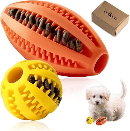 Volkee Puzzle Toy for Small & Smart Dogs, Interactive Chew Toys for Boredom, Enrichment Toys to Keep Them Busy, Treat Dispensing Ball for Puppy Dog Teething and Training(1 Yellow+1 Orange)