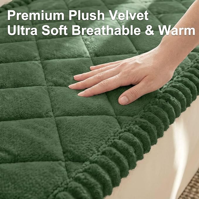 Smiry Fuzzy Couch Cover for Dogs, Non Slip Washable Pet Sofa Cover, Scratch Proof Hair Resistant Plush Sofa Slipcover, Pet Friendly Couch Cushion Protector for Cat, Green, 27.6" x 70.9"