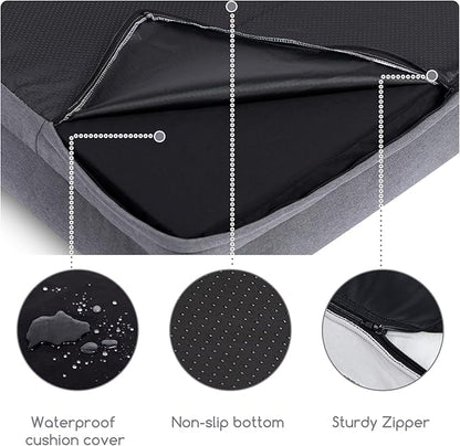 Hollypet Orthopedic Dog Bed for Medium Dogs, Supportive Foam Pet Couch with Removable Washable Cover and Non-Slip Bottom, Waterproof Lining Dog Sofa Bed, Gray, M (28 * 22.5 * 7.5)