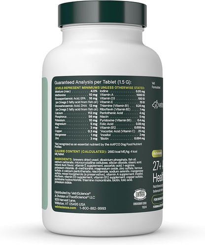 VetriScience 27+ Active Health Chewable Tablets, Canine Plus Daily Multivitamin for Puppies and Adult Dogs, Balanced Vitamins, Minerals and Antioxidants, Wellness Support, Duck, 90 Count