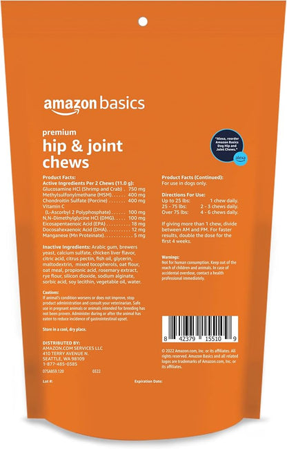 Amazon Basics Premium Dog Hip & Joint Supplement Chews with EPA and DHA, 60 Count (Previously Solimo)
