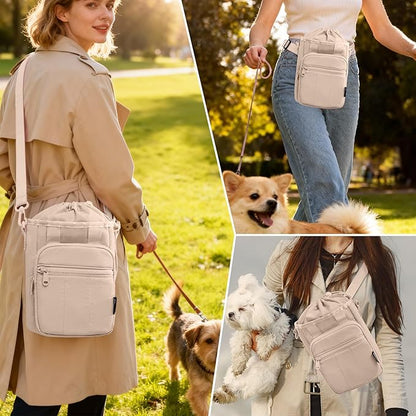 Stylish Dog Training Treat Pouch with Waist & Shoulder Strap, Dog Treat Bag for Walking and Training, Removable Waterproof Liner, Drawstring Treat Holder with Front Pocket & Clicker