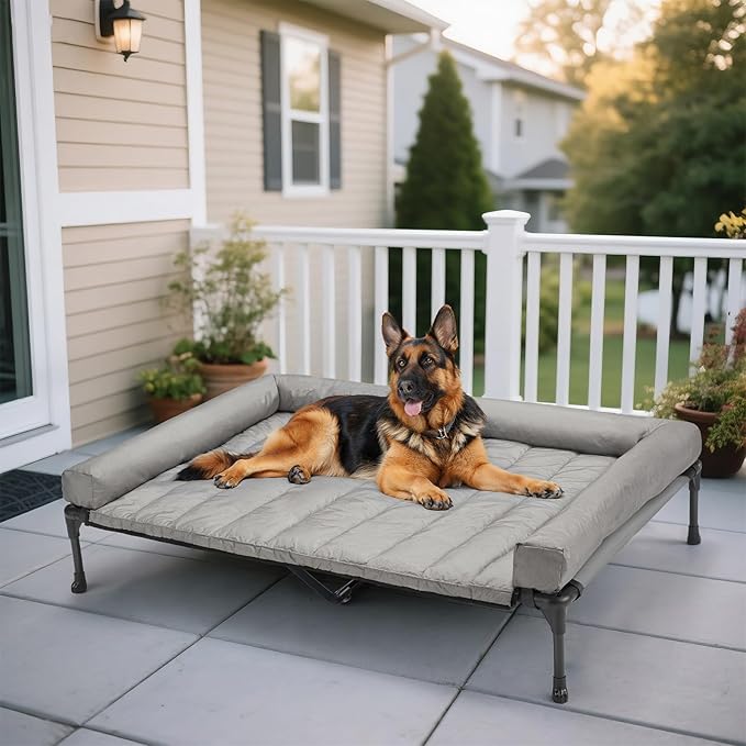 Veehoo Cooling Elevated Dog Bed Add Removable Waterproof Bolster Cushion Mat, Raised Pet Cot with Breathable Teslin Mesh, No-Slip Feet, Dog Couch Bed for Indoor Outdoor, 53 inches, Grey
