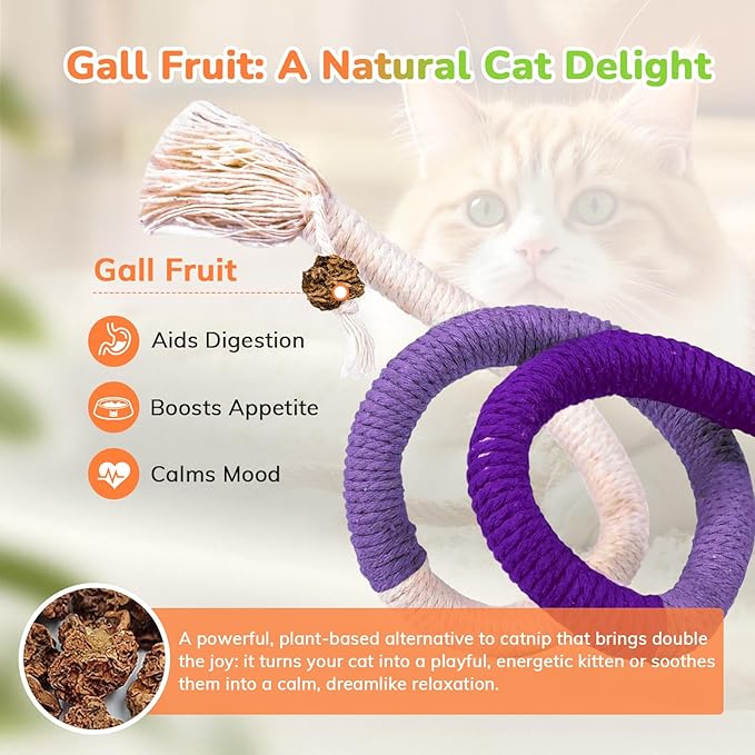 6Pcs Cat Chew Ropes, 23.6inch, Cat Toys for Indoor Cats with Natural Gall Fruit, Interactive Cat Rope Toys for Teeth Cleaning, Boredom Relief, Interactive Kitten Nip Toys and All Breeds