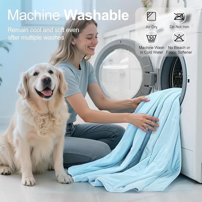 Premium Cooling Dog Blanket, Q-MAX>0.4 Cooling Blanket for Dogs, Washable Lightweight Summer Quilt for Pets and Humans, Self Cool Quilt for Cats, Cool Throw for Hot Sleepers, 37"×47", XL, Blue