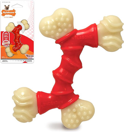 Nylabone Double Bone Power Chew Toy for Dogs, Dog Toys for Aggressive Chewers, Bacon Flavor, X-Small - Up to 15 lbs, 1 Count