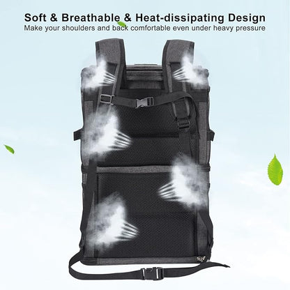 2-in-1 Double Pet Carrier Backpack for Small Cats and Dogs, Portable Pet Travel Carrier, Super Ventilated Design, Ideal for Traveling/Hiking/Camping, Black