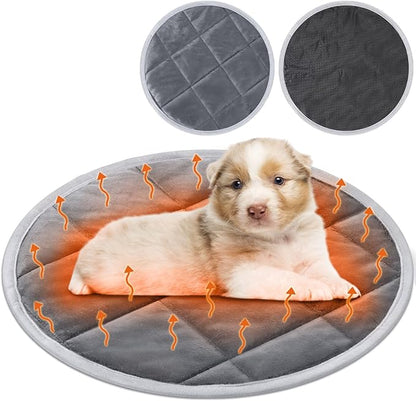Drydiet 2 Pcs Self Warming Cat Mat Round Self Heating Pad Bed Reversible Machine Washable Heated Bed Anti Slip Warming Pad Pet Mat for Cat Crate Indoor Outdoor(Gray,19 Inch)