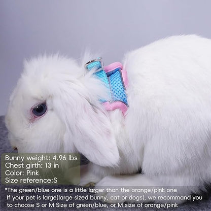 Rabbit Harness and Leash Set Escape Proof, Adjustable Soft Padded Vest, Breathable Mesh Bunny Harness with Reflective Strap, Safe for Small Animals(Pink,M)