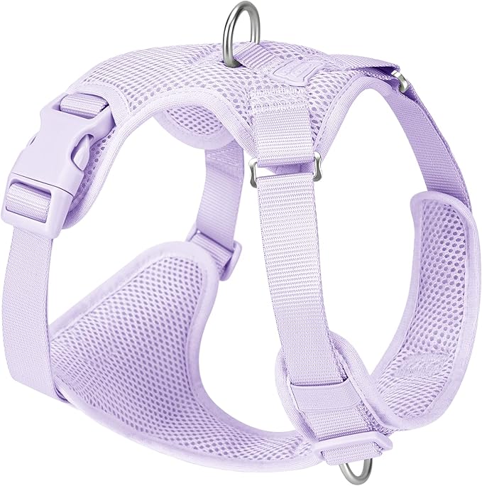 No Pull Dog Harness for Small Medium Large Dogs - Adjustable 2 Layer Mesh Dog Vest with Dual Clip, Escape Proof, Quick Release, Lightweight Breathable Mesh for Walking Hiking (Light Purple,M)