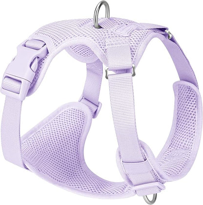 No Pull Dog Harness for Small Medium Large Dogs - Adjustable 2 Layer Mesh Dog Vest with Dual Clip, Escape Proof, Quick Release, Lightweight Breathable Mesh for Walking Hiking (Light Purple,M)