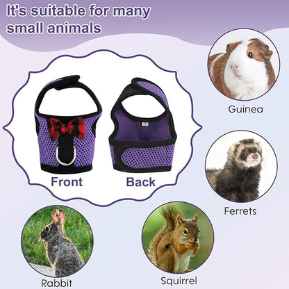 Guinea Pig Harness and Leash，2packs Guinea Pig Clothes Baby Ferret Rats Hamster Soft Mesh Harness Leash for Decoration，Hamster Harness can be Adjusted to Any Size. (Pink + Purple)