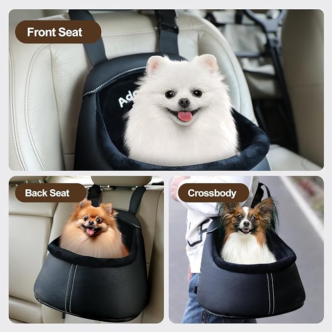 Dog Car Seat for Small Dogs, Luxury PU Leather Dog Booster Seat, Car Seats for Dogs, Can be Used as Pet Carrier Bag